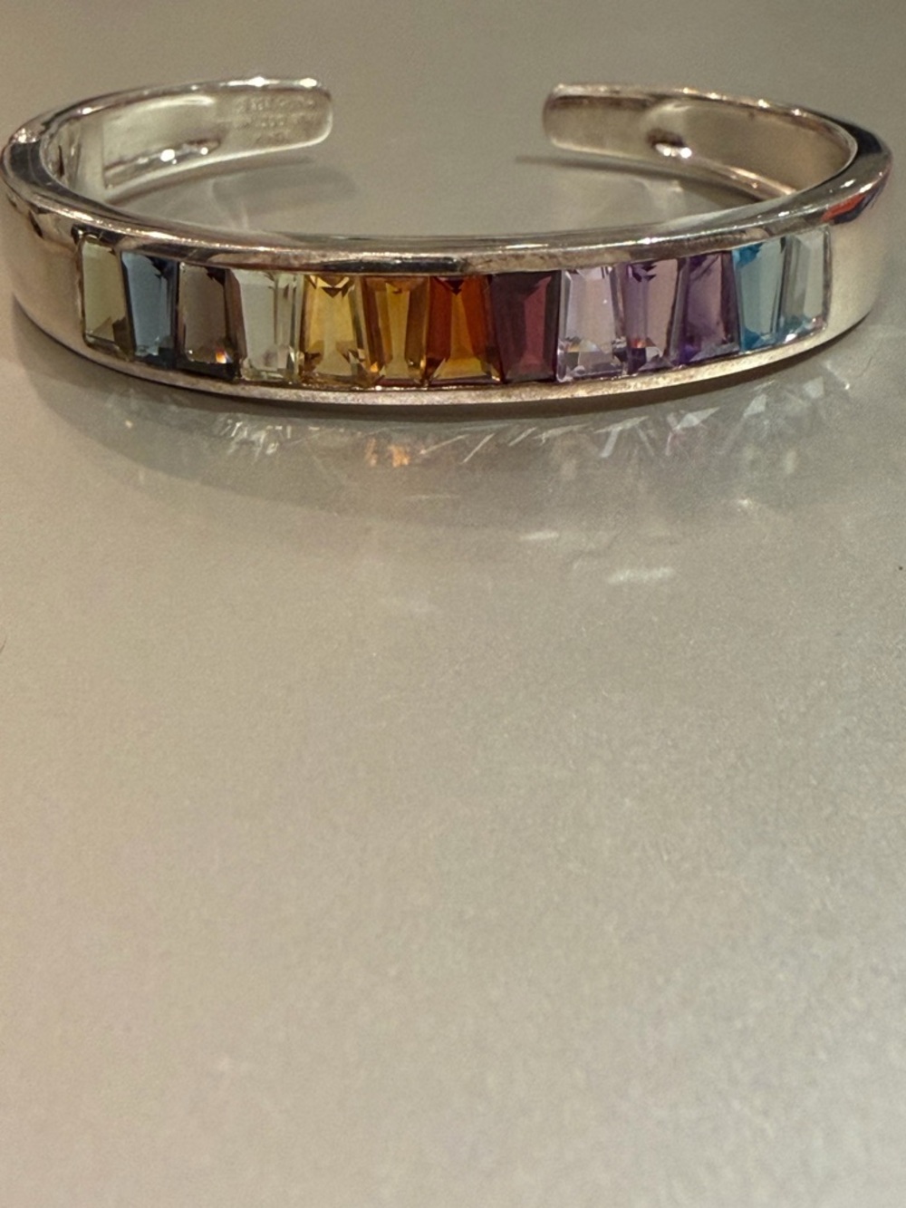 QVC Multicolor Baguette Crystal 925 Stamp Silver Bangle Bracelet NWOT 🌈 - Picture 7 of 7
